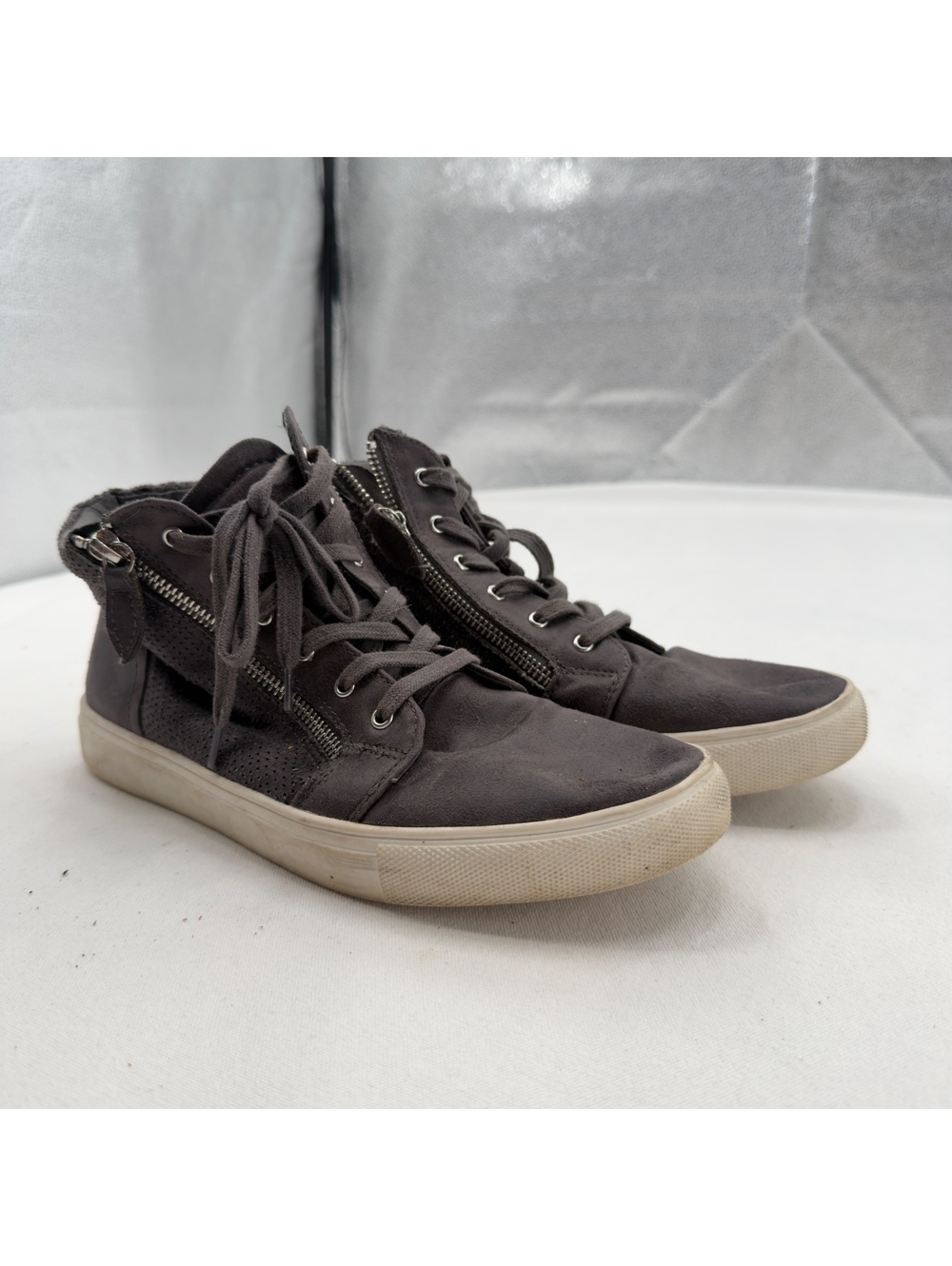 Report Amal Gray Faux Suede Zip High Top Sneakers Womens Size 10